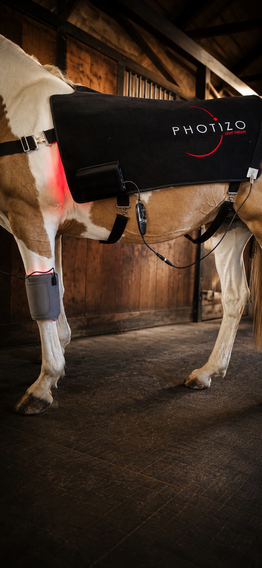 Photizo Red Light Blanket on horse in stable